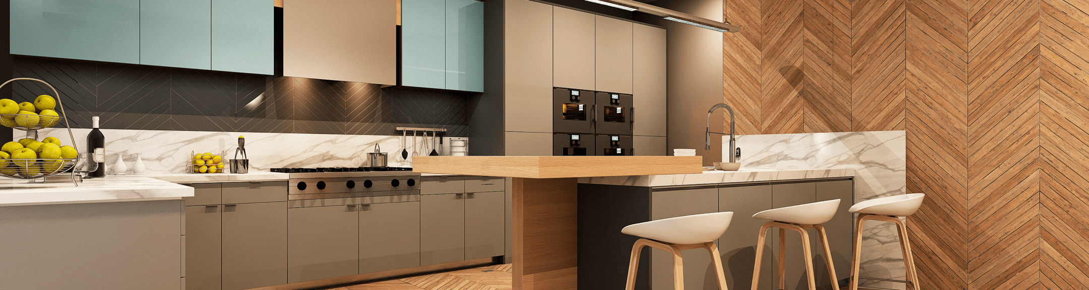 Elegant Modular Kitchen Design in Kolkata with Marble Backsplash Style